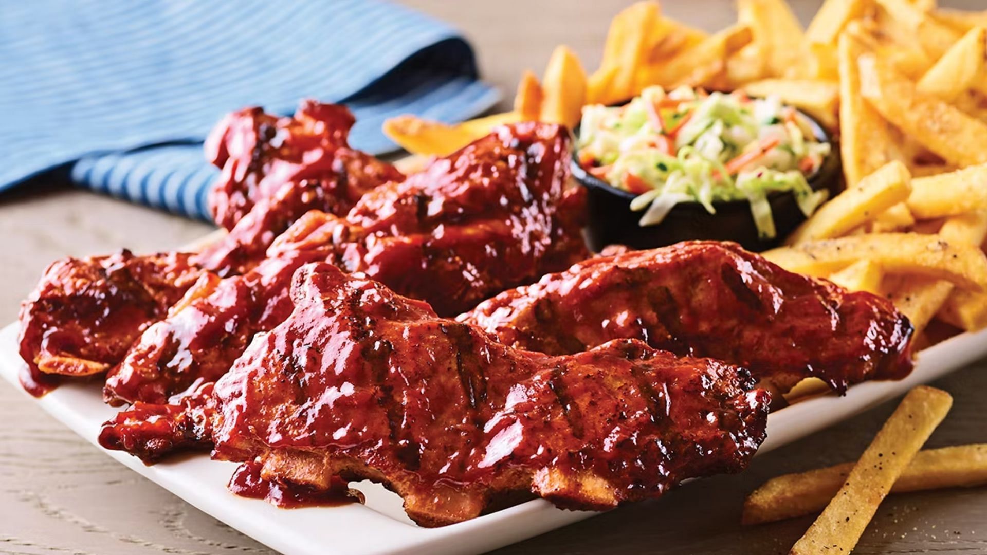 Honey BBQ or sweet Asian Chile sauce sauce coated All You Can Eat Riblets (Image via Applebee&rsquo;s)