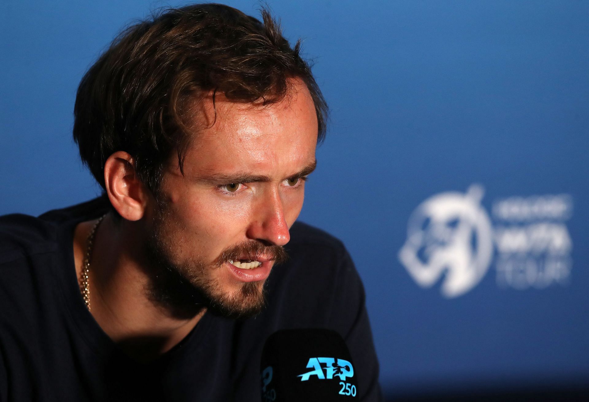 Daniil Medvedev at a press conference during day one of the 2023 Adelaide International