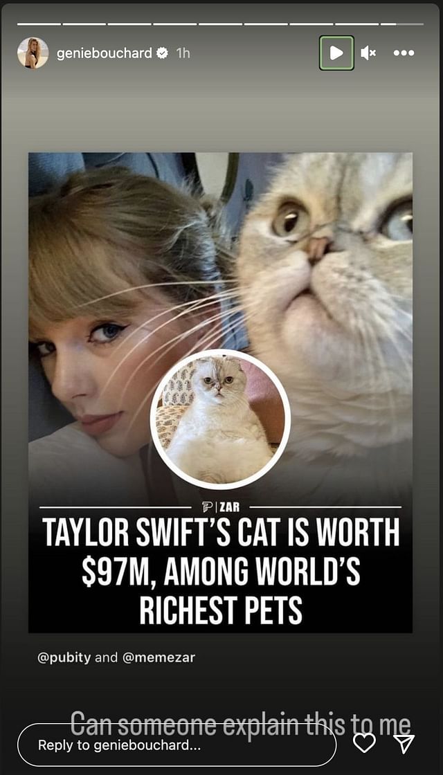 Eugenie Bouchard reacts to news of Taylor Swift's pet cat having a net ...