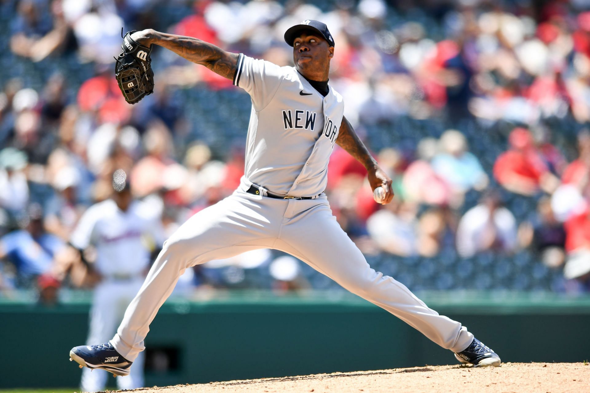 Aroldis Chapman of the Kansas City Royals throws a pitch in the News  Photo - Getty Images