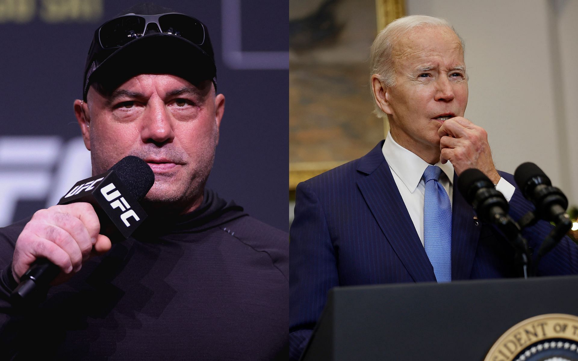 Joe Rogan (left), United States President Joe Biden (right)