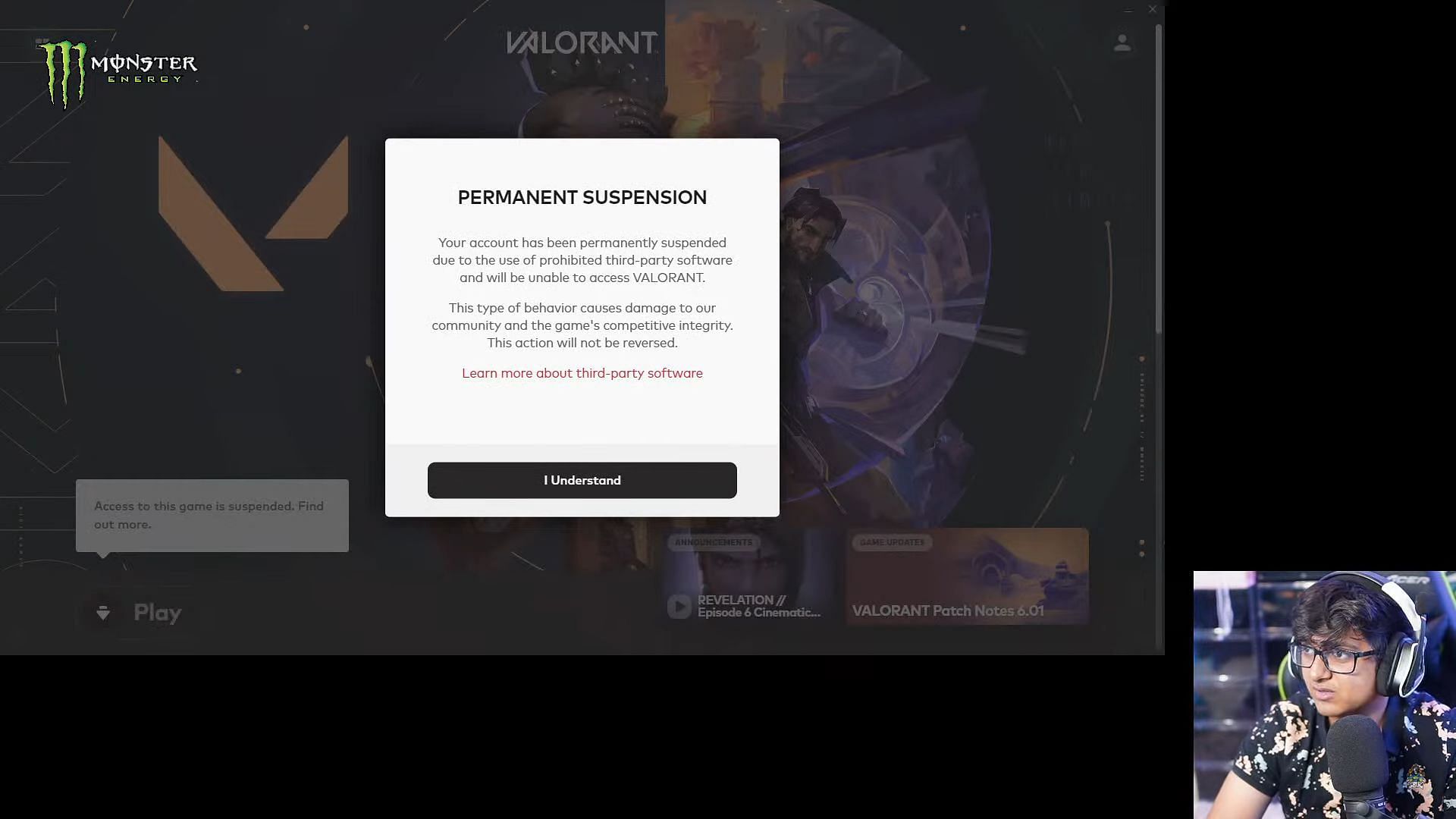 MortaL&#039;s Valorant account was permanently banned for using third-party software (Image via YouTube/MortaL)