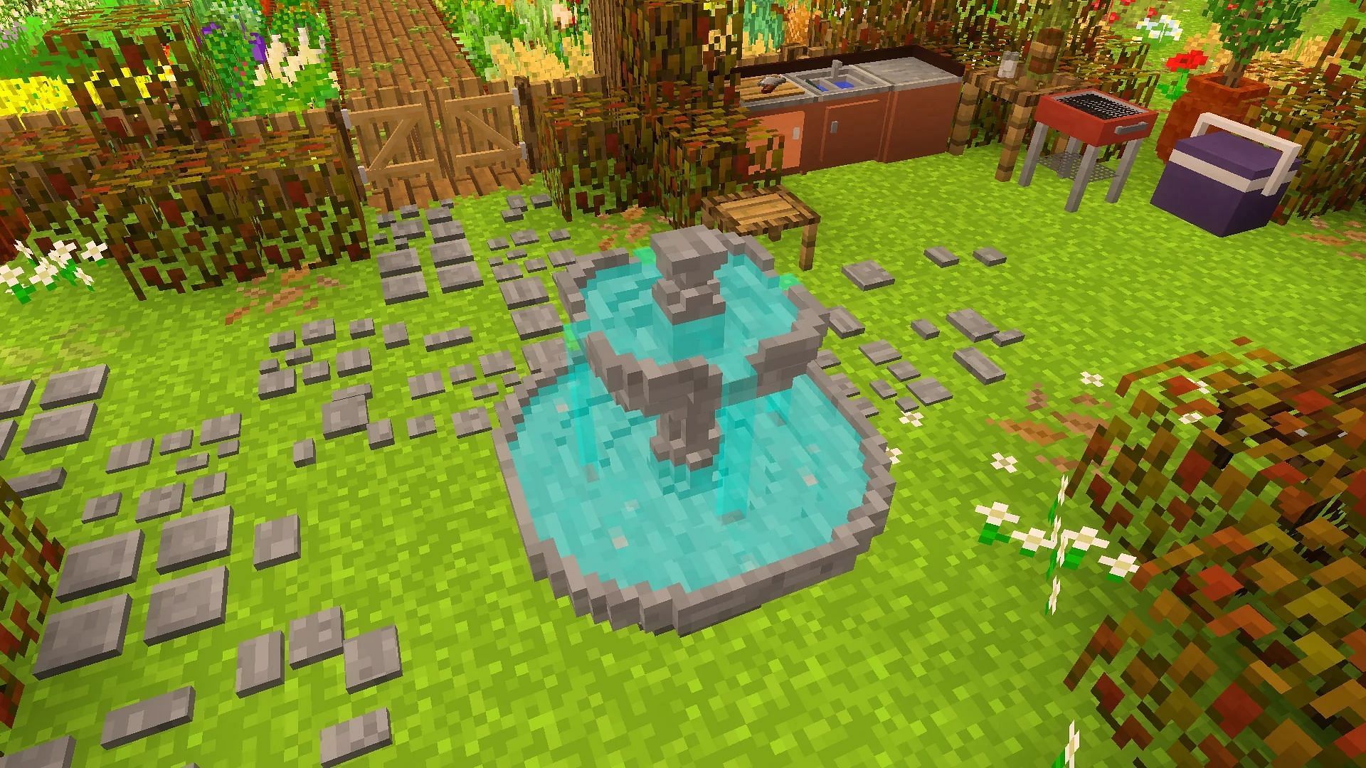 A fountain built using the Chisel &amp; Bits mod (Image via u/ChrisTheGayBear on Reddit)