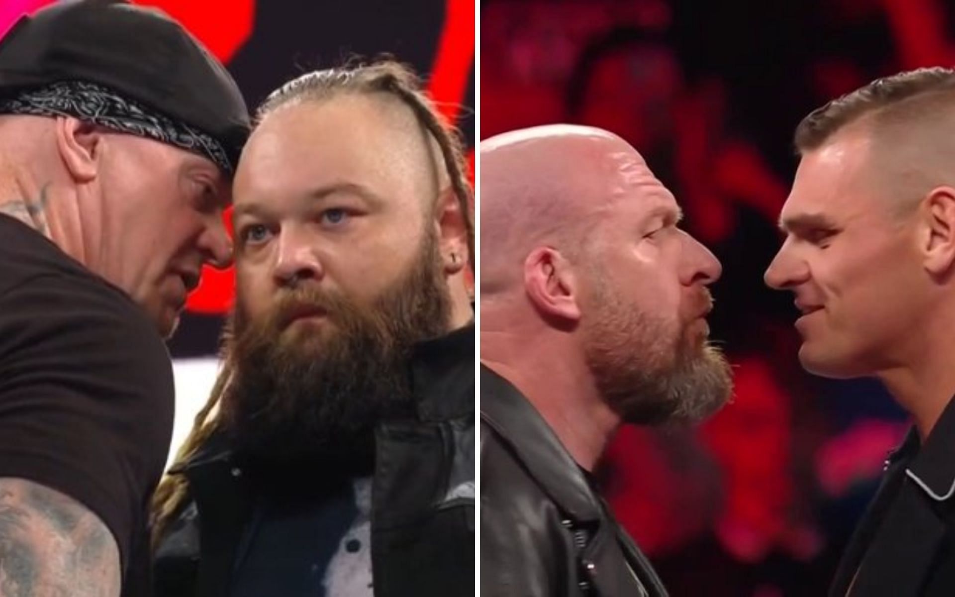 Bray Wyatt and The Undertaker (left); Triple H and Gunther (right)