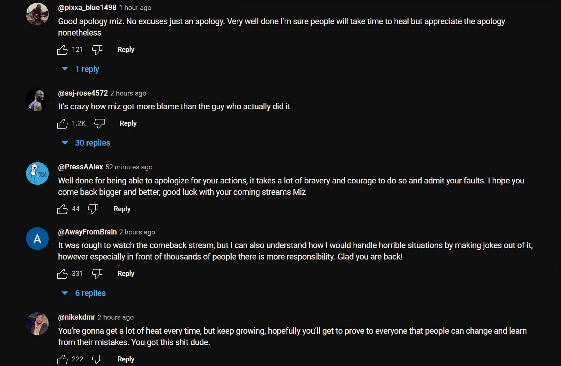 Comment under the apology video (Image via Mizkif/ YouTube)