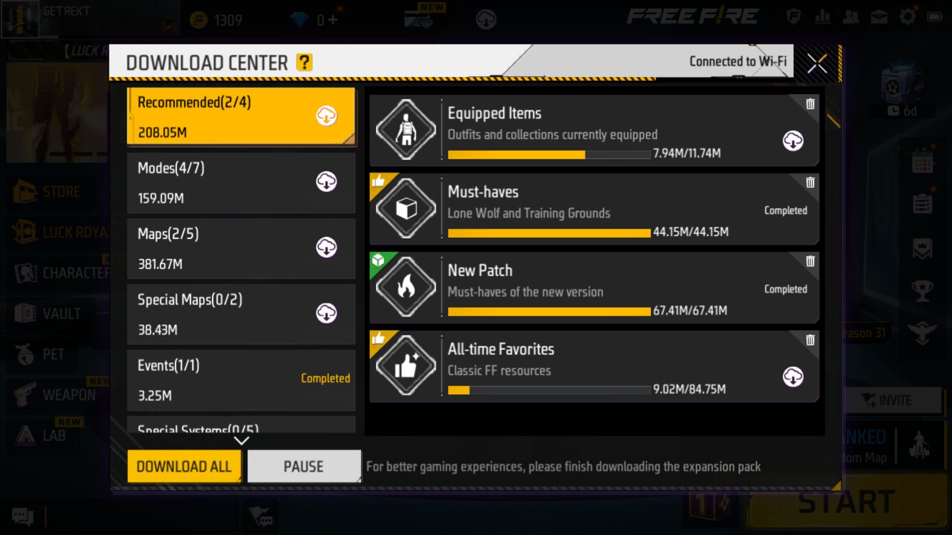 A range of downloadable content is present inside the game (Image via Garena)