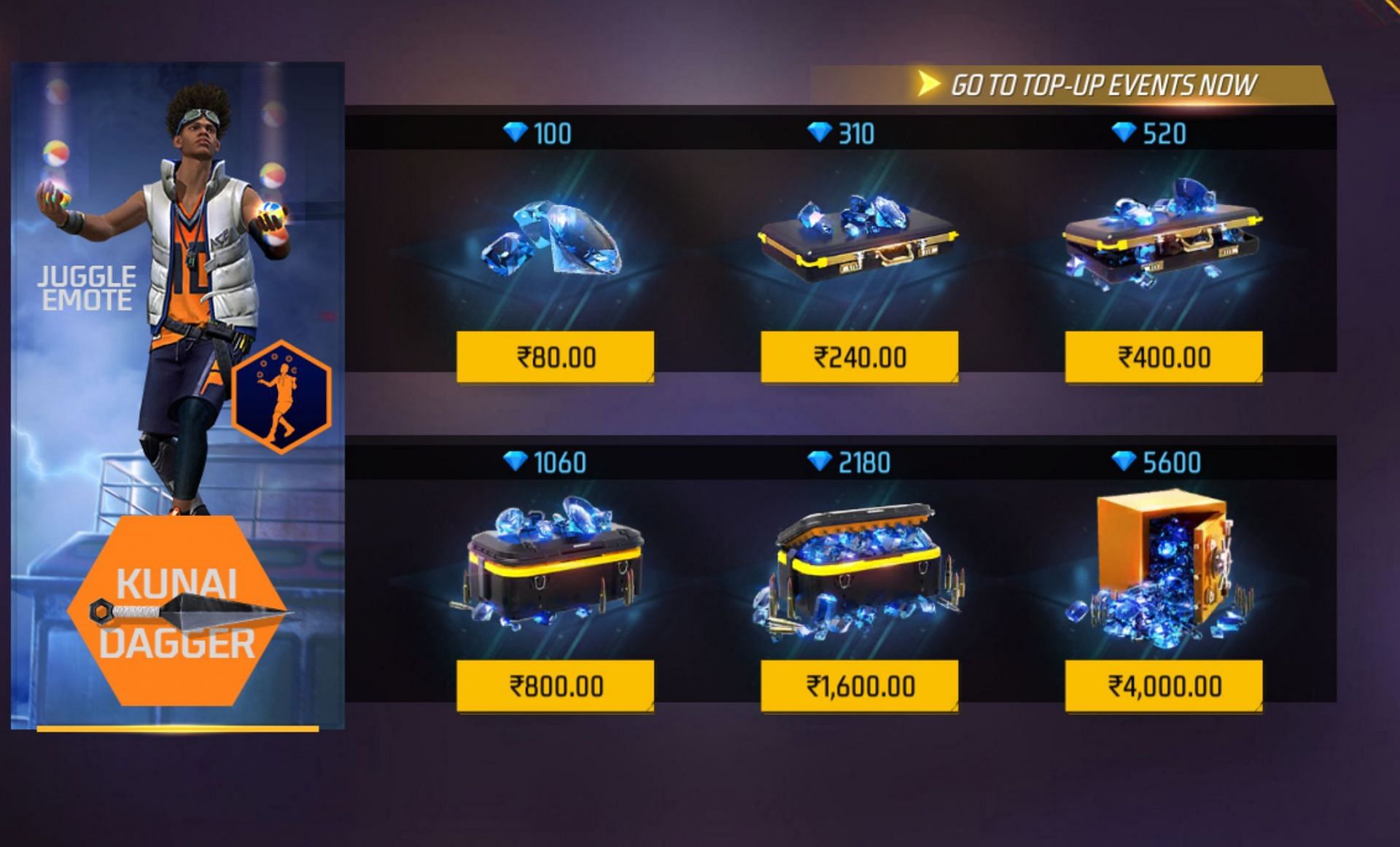 These are the current prices of diamonds on the game&#039;s Indian server (Image via Garena)