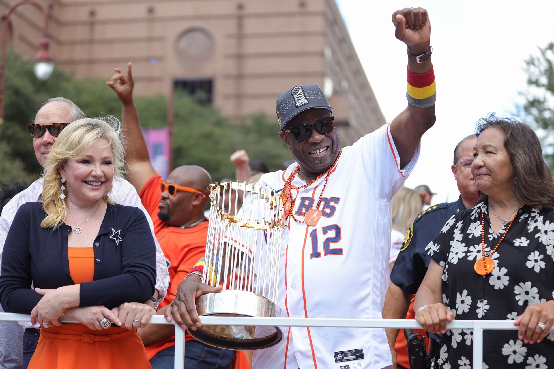 Dusty Baker Waves at Crowd During Astros' Parade in Houston