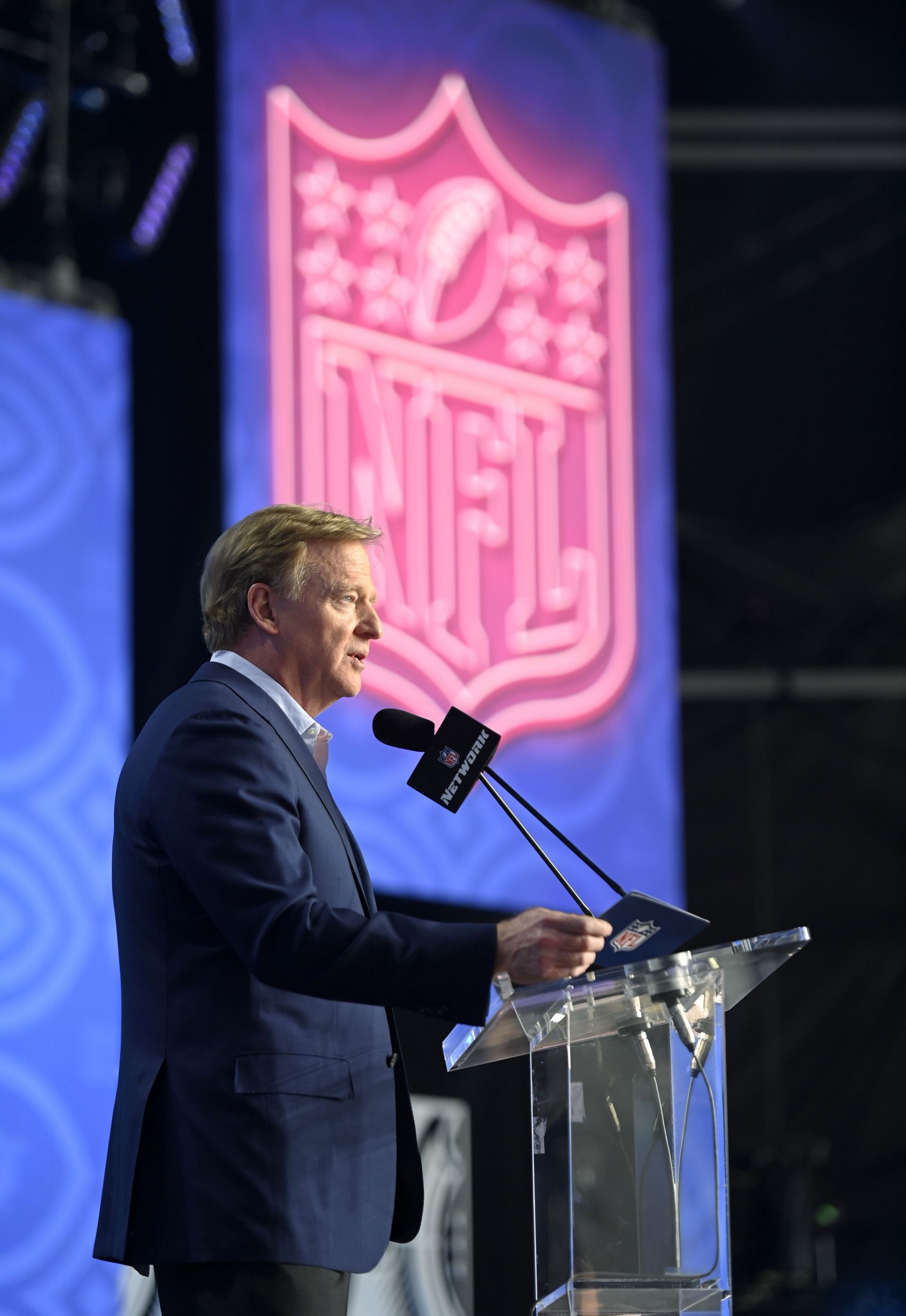 Roger Goodell at the NFL draft podium