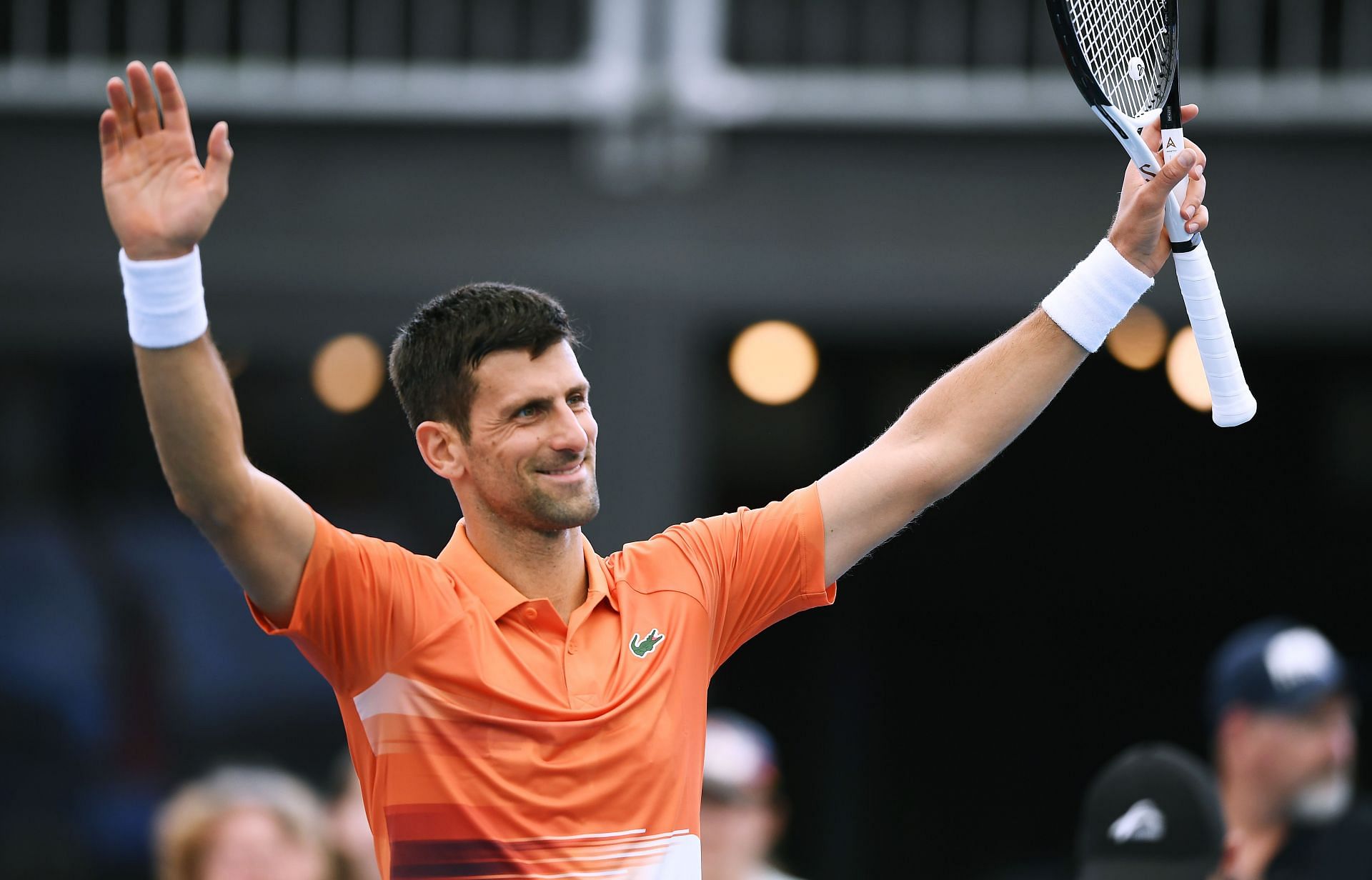 Novak Djokovic celebrates his win at the 2023 Adelaide International 1.