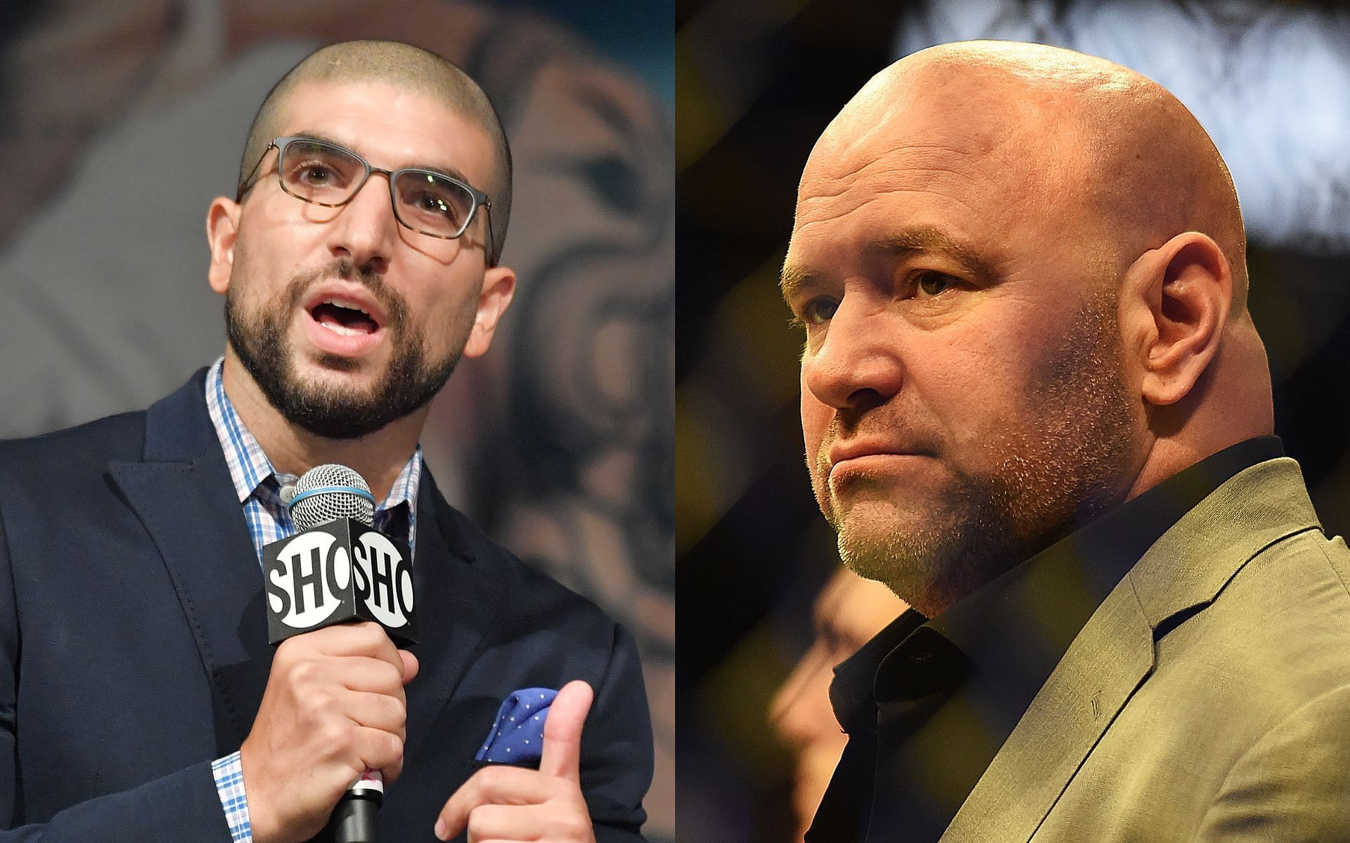 Ariel Helwani (left), Dana White (right)