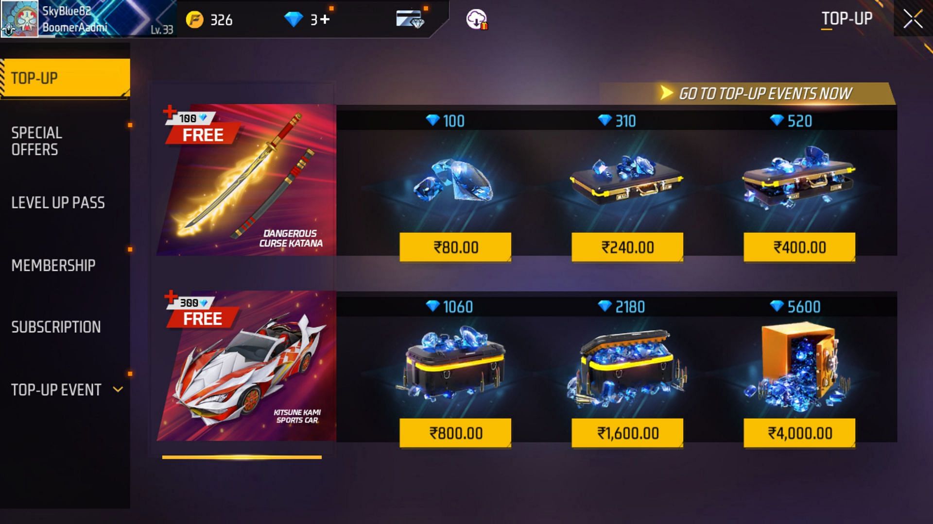 In-game top-up is costlier (Image via Garena)