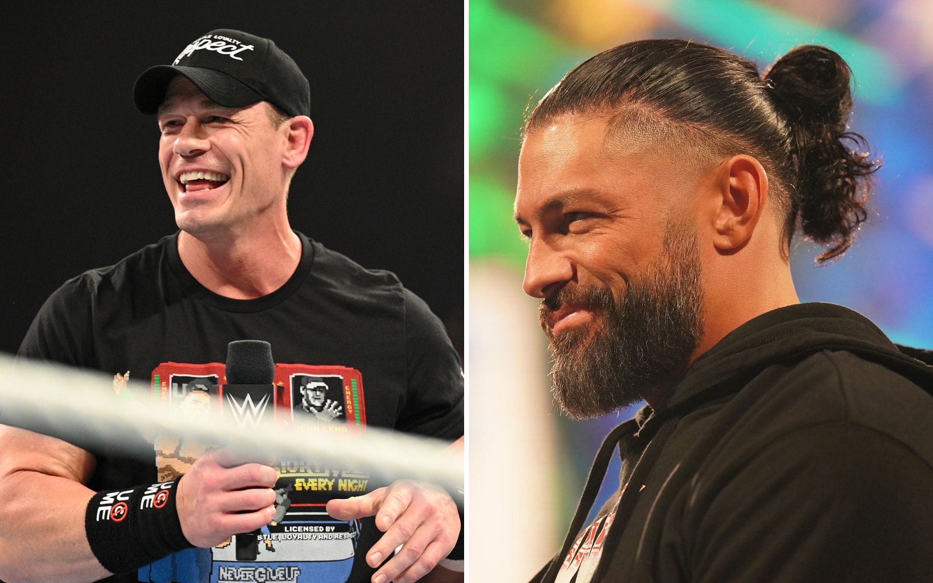 John Cena (left); Roman Reigns (right)