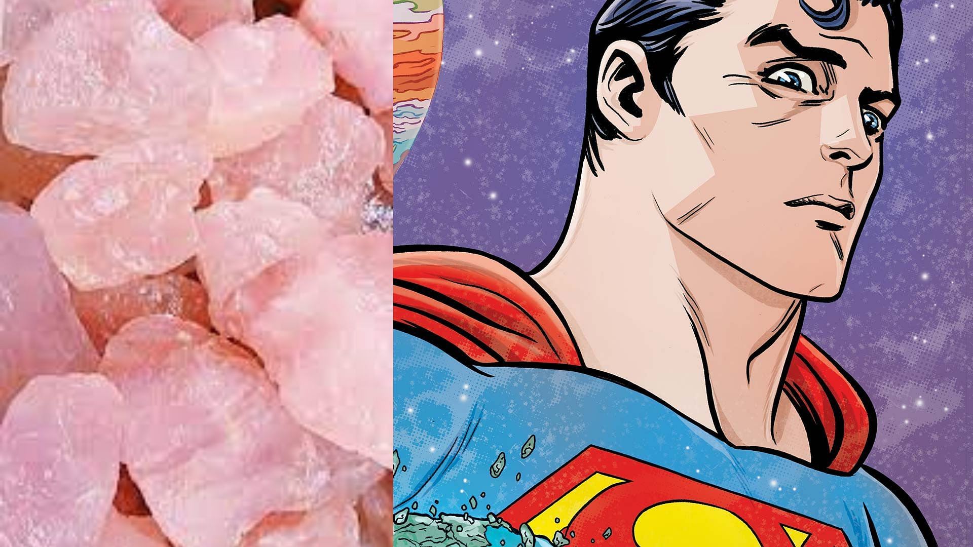 Pink Kryptonite has bizarre effect on Superman (Image via DC Comics and Mercado Livre)