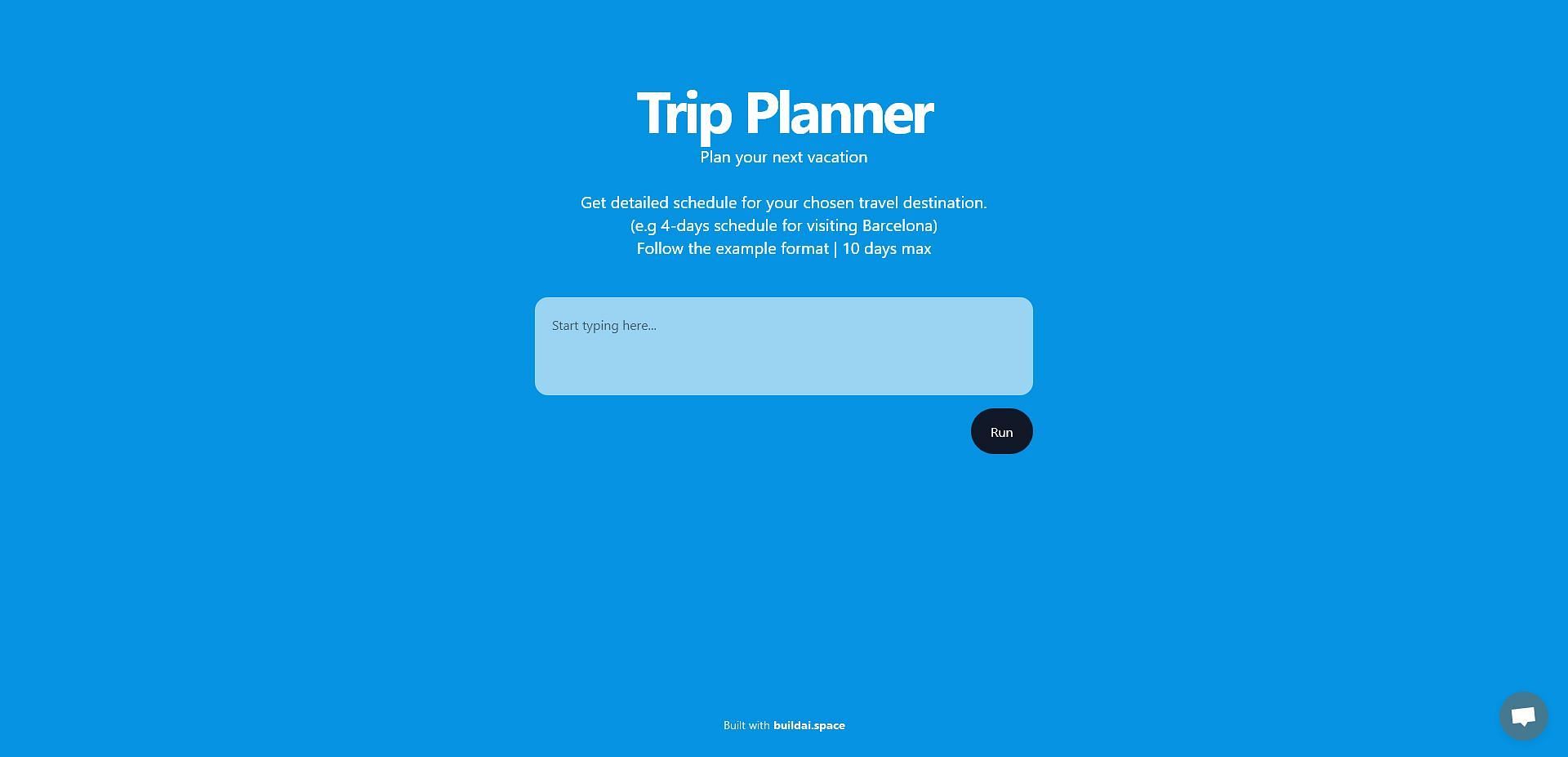 The Trip Planner website (Image via buildai)
