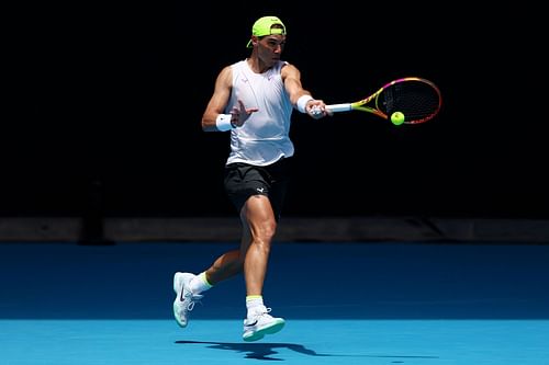 Rafael Nadal practices ahead of the 2023 Australian Open.