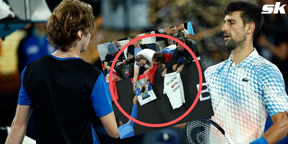 Fans display pro-Russian symbols in Novak Djokovic