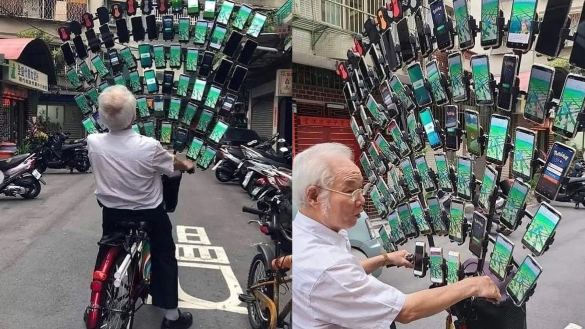 Pokemon Go grandpa on his stroll through the city (Image via Instagram/@wealth)