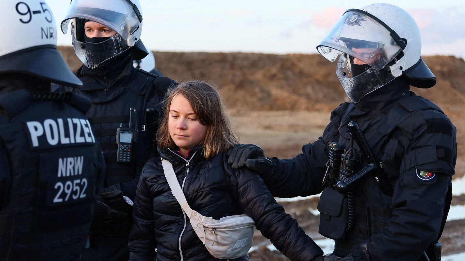 Greta Thunberg detained after protesting; released a few hours later. (Image via Reuters)