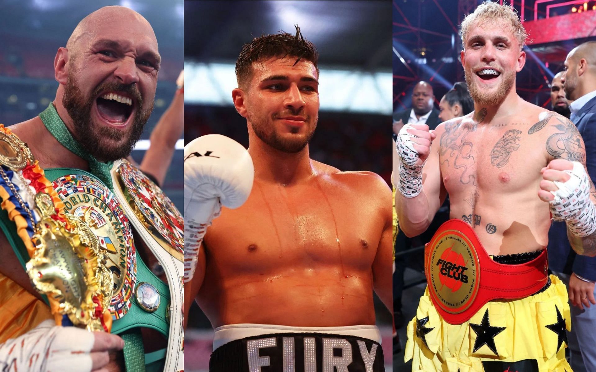 Tyson Fury (Left) Tommy Fury (Centre) Jake Paul (Right) (Image Credits; Getty Images)
