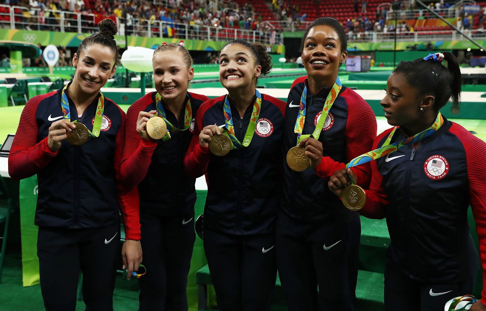 Raisman and her Final Five team at the Rio Olympics: Day 4