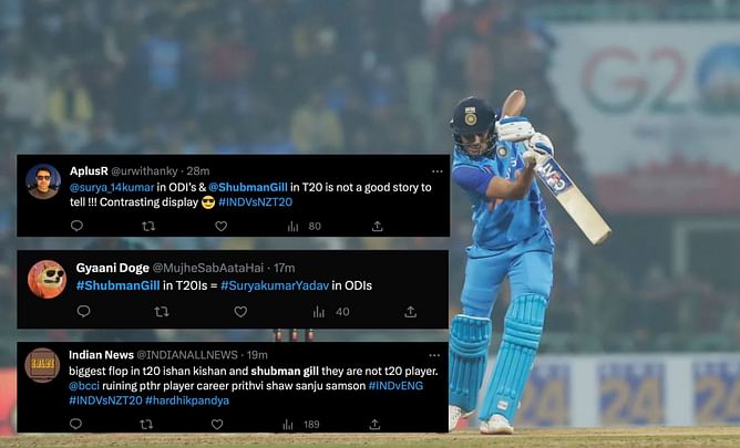 "Kya Shubman Gill ki form format badalne se chali jati hai" - Fans slam Team India batter after flop show in 2nd IND vs NZ T20I