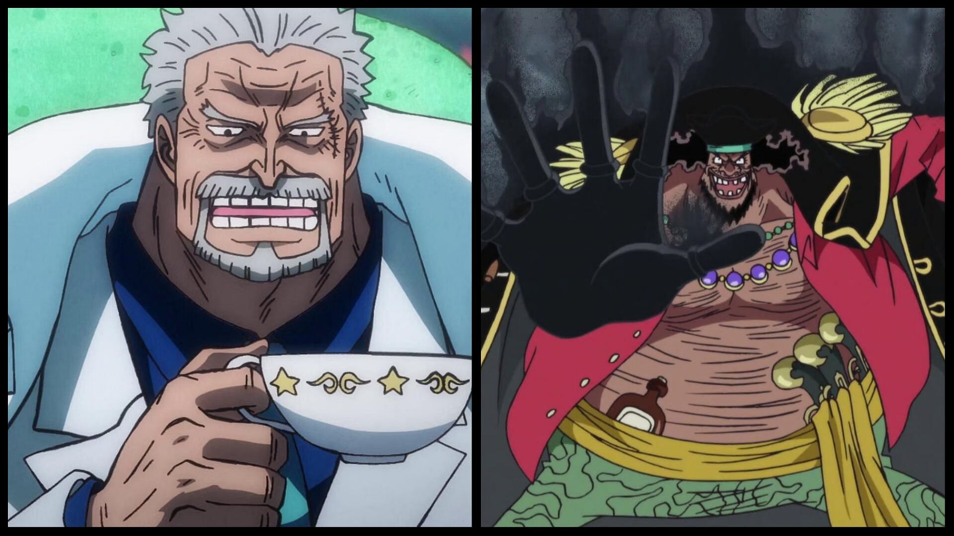 Garp (left) and Blackbeard (right) as seen in the series&#039; anime (Image via Sportskeeda)