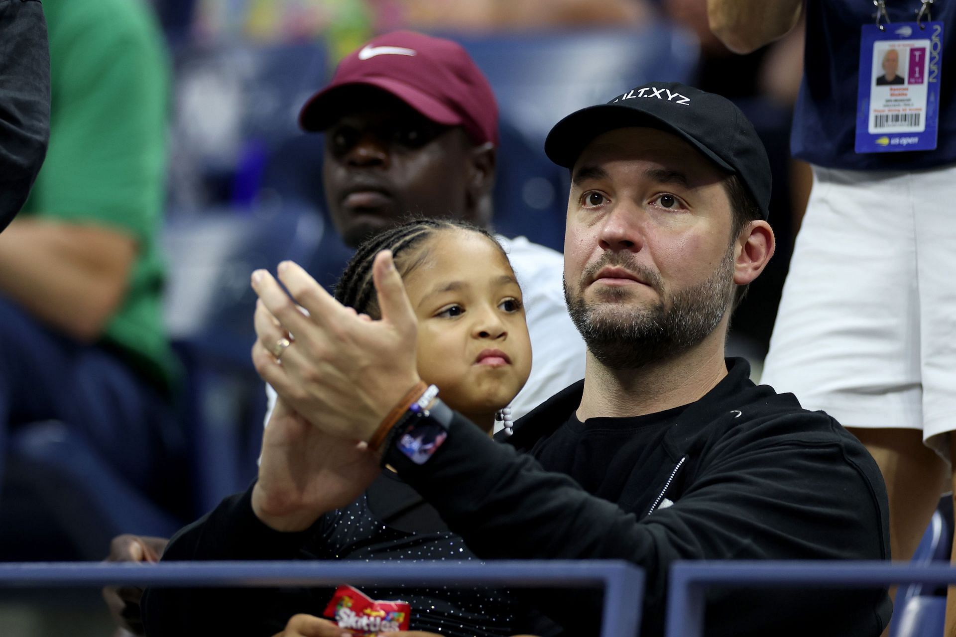 Serena Williams' husband Alexis Ohanian and daughter Olympia during the 2022 US Open.