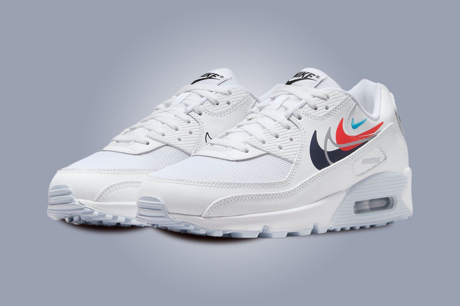 Nike Air Max 90 &quot;Quadruple Swoosh White&quot; sneakers (Image via Nike)