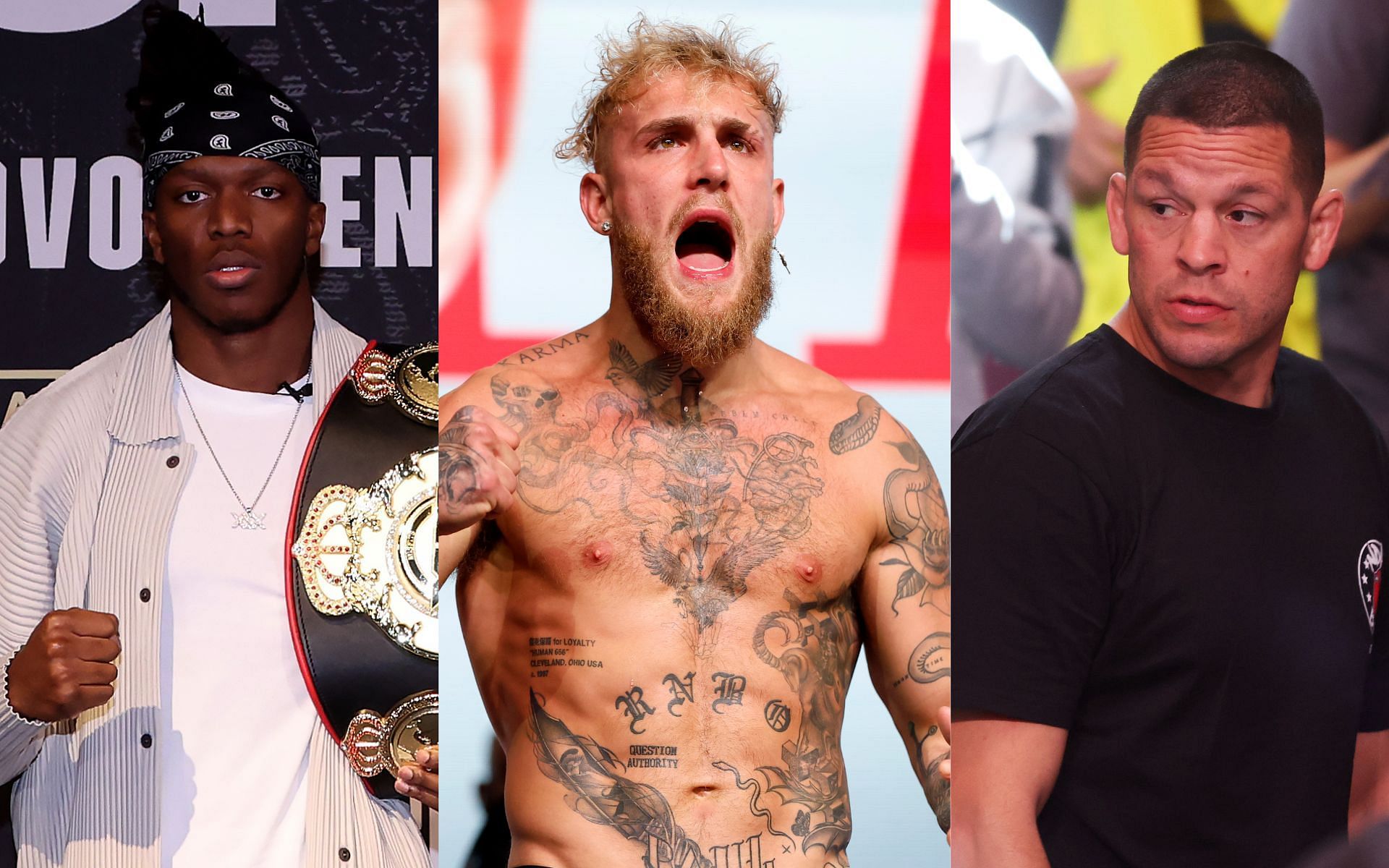 KSI (left) Jake Paul (center), and Nate Diaz (right) (Image credits Getty Images)