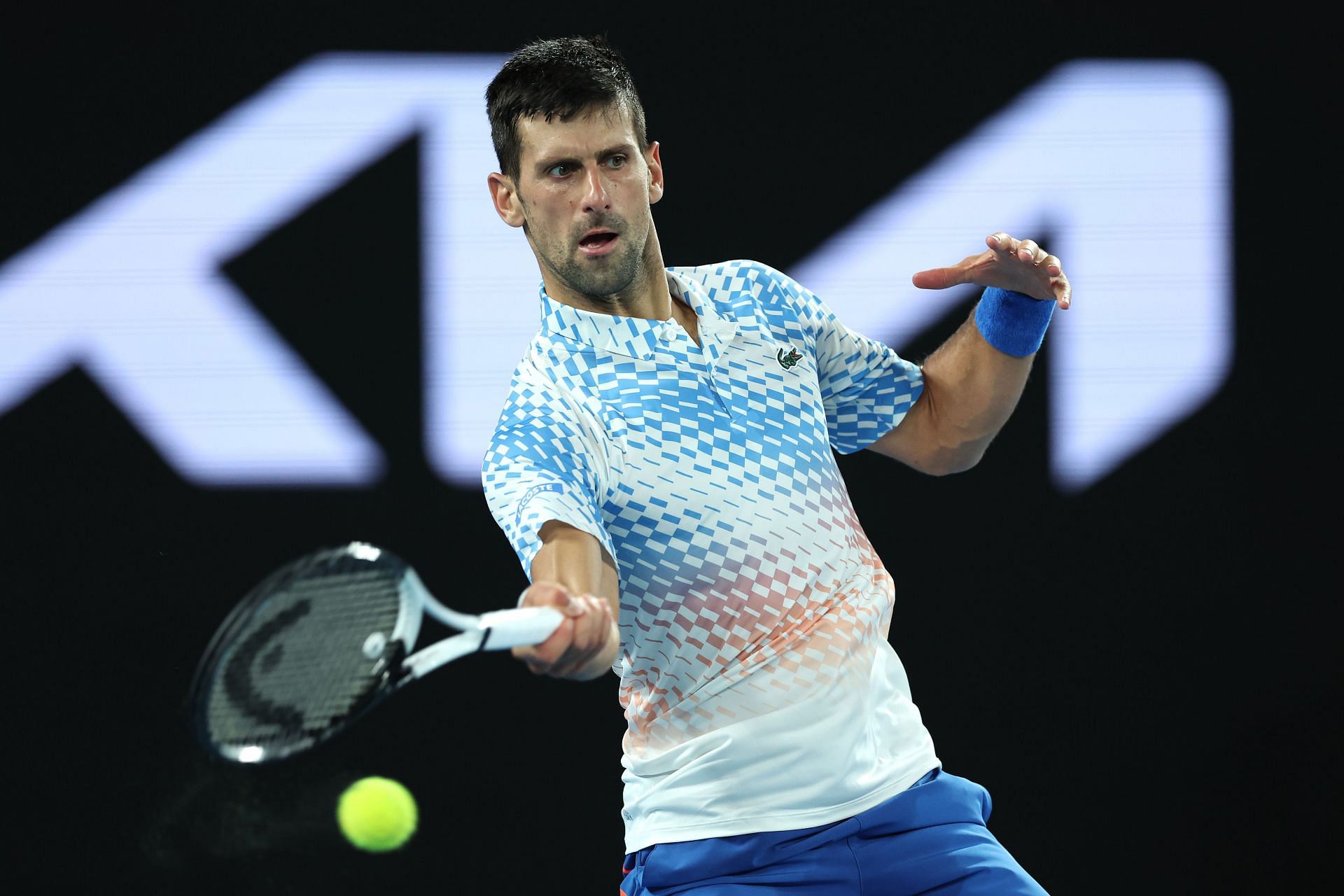 Novak Djokovic pictured at the 2023 Australian Open - Day 8.