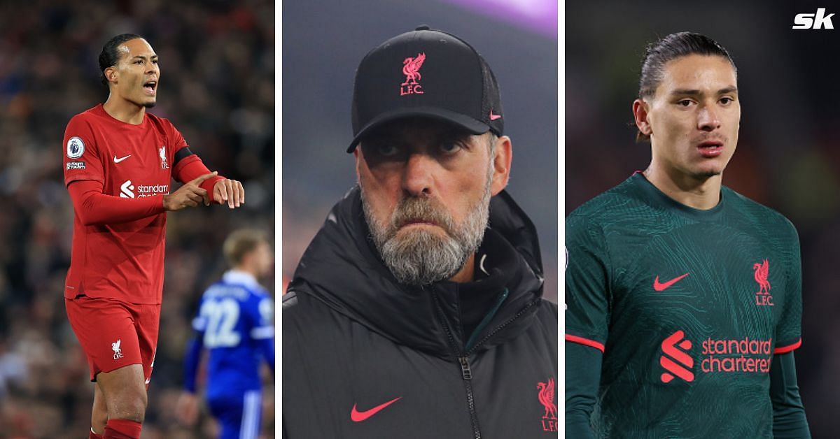 [L-to-R] Virgil van Dijk, Liverpool manager Jurgen Klopp and Darwin Nunez.
