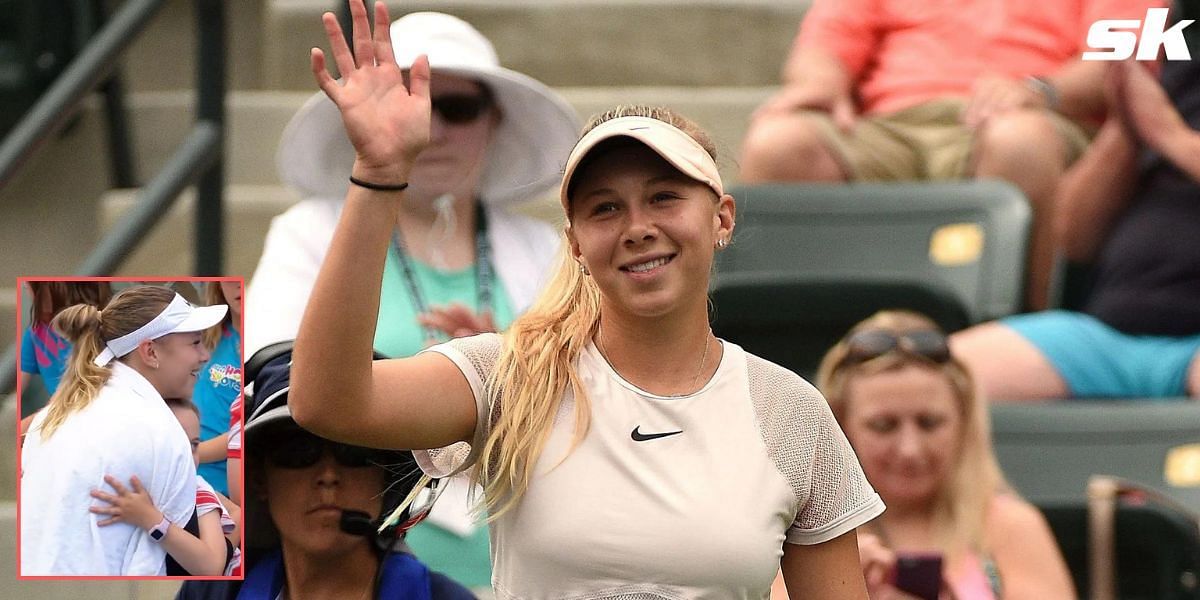 Amanda Anisimova shares a special moment with a fan in Adelaide (inset).