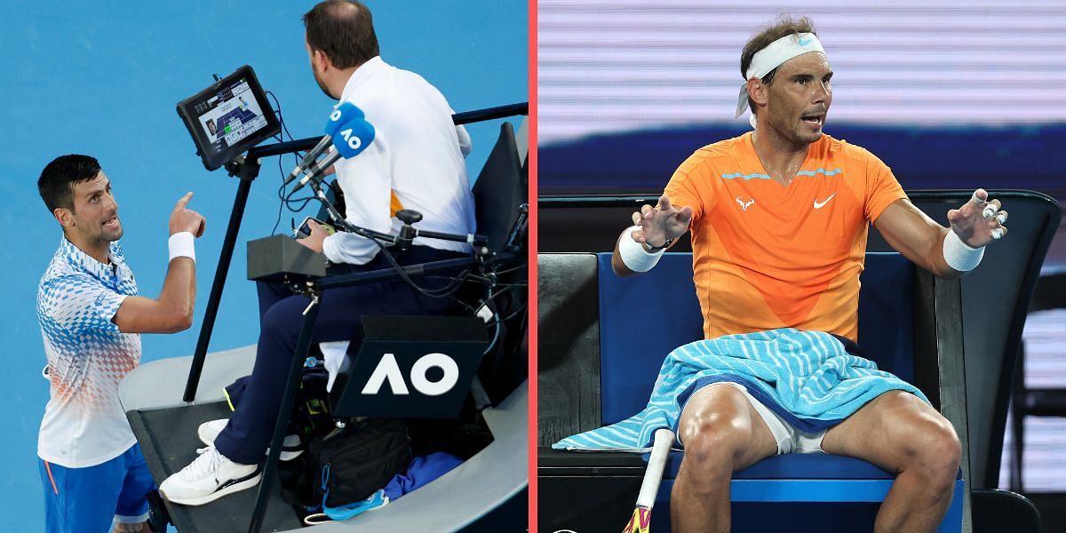 Novak Djokovic argues with the chair umpire during his 2023 Australian Open semi-final.