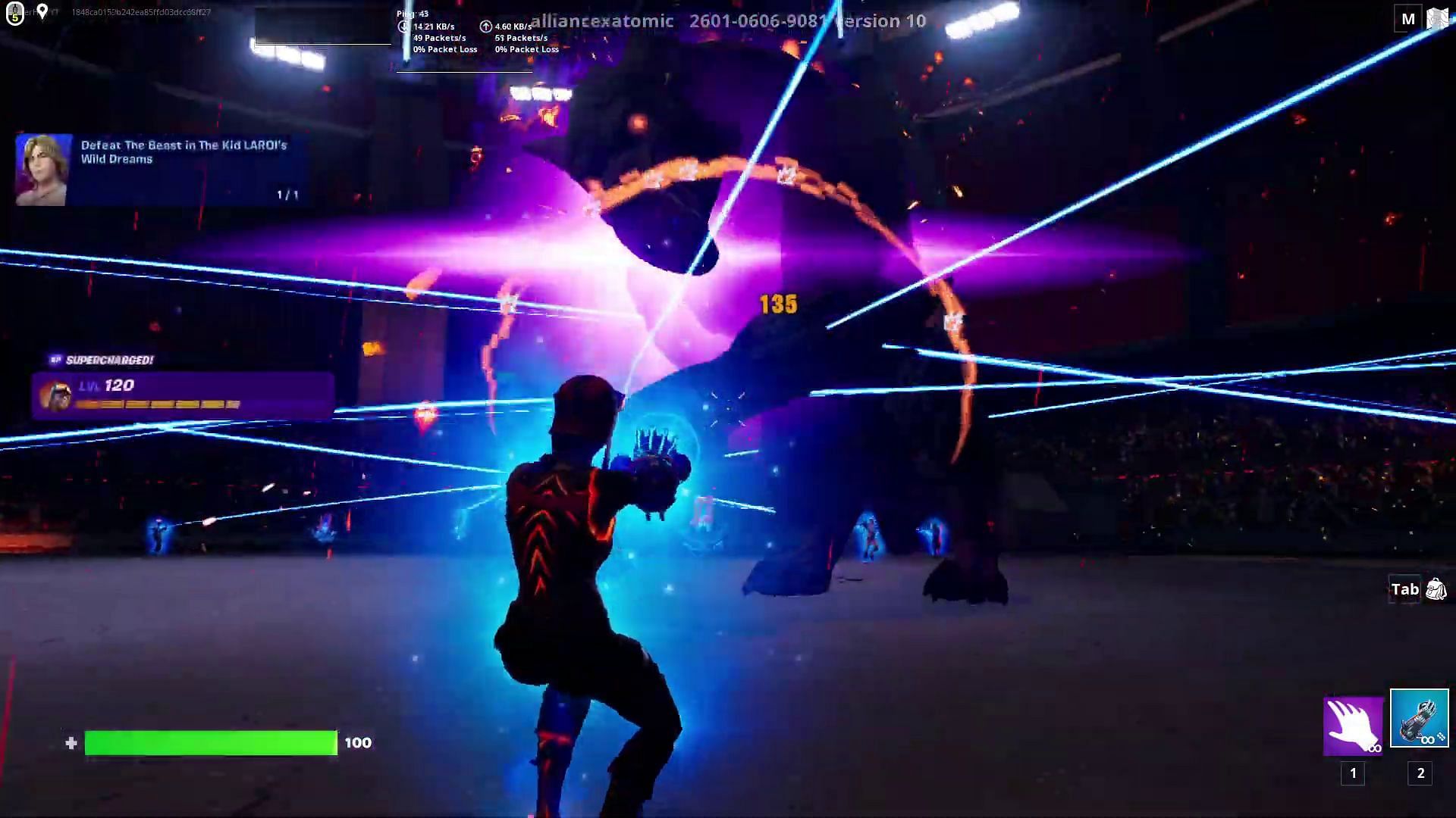Keep firing at the Beast until it gets eliminated (Image via YouTube/FortniteEvents)