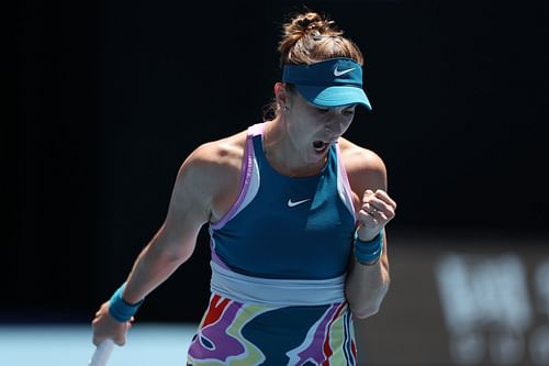 Belinda Bencic fist pumps after winning a point during her third-round match at the 2023 Australian Open