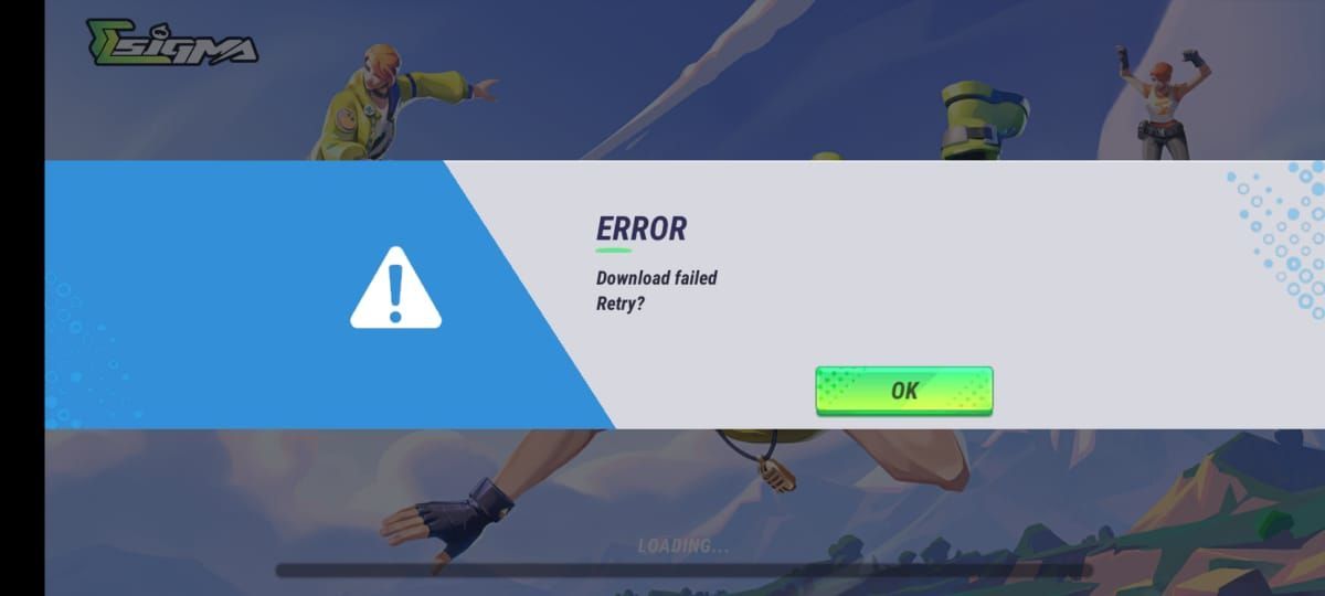 Error text which is showing up after installing Sigma Battle Royale for the first time (Image via Studio Arm Private Limited)