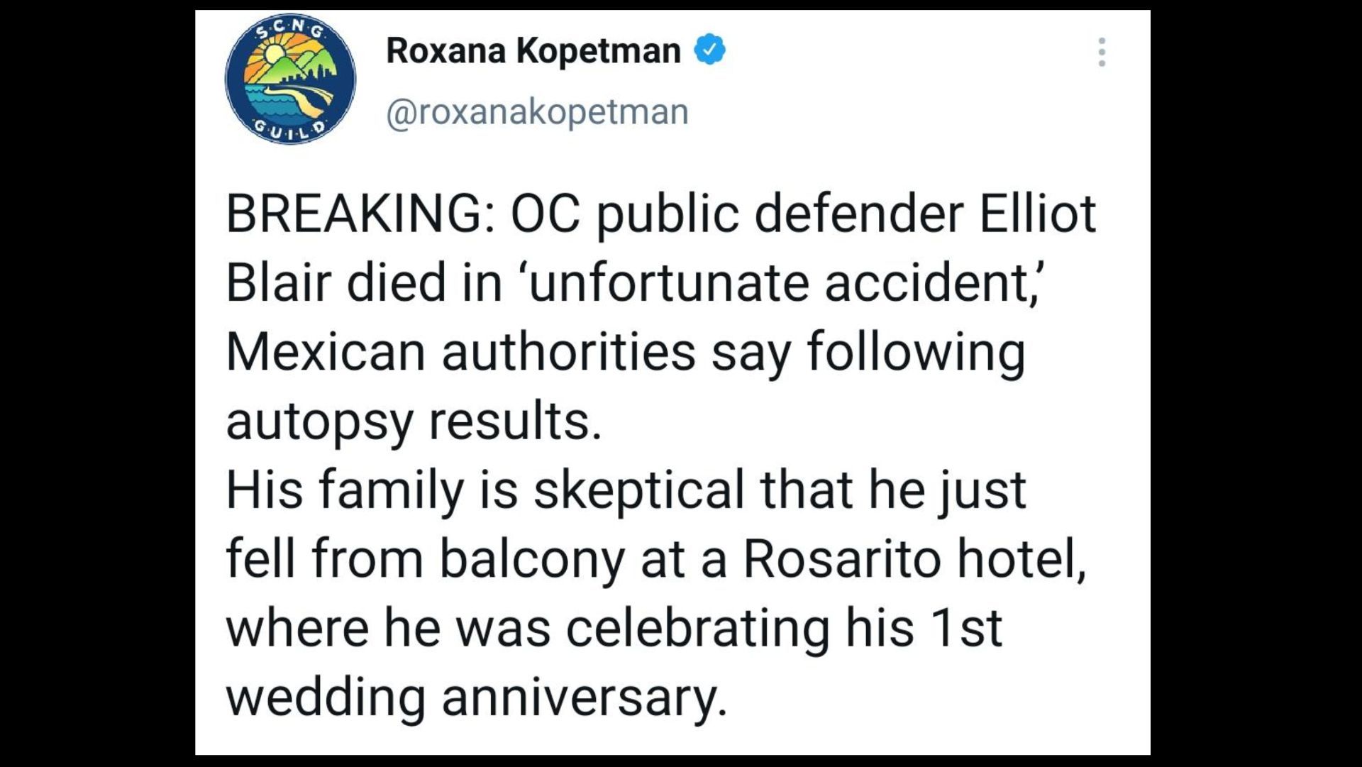 The family believes Elliot&#039;s death is not a mere accident. (Image via Twitter)