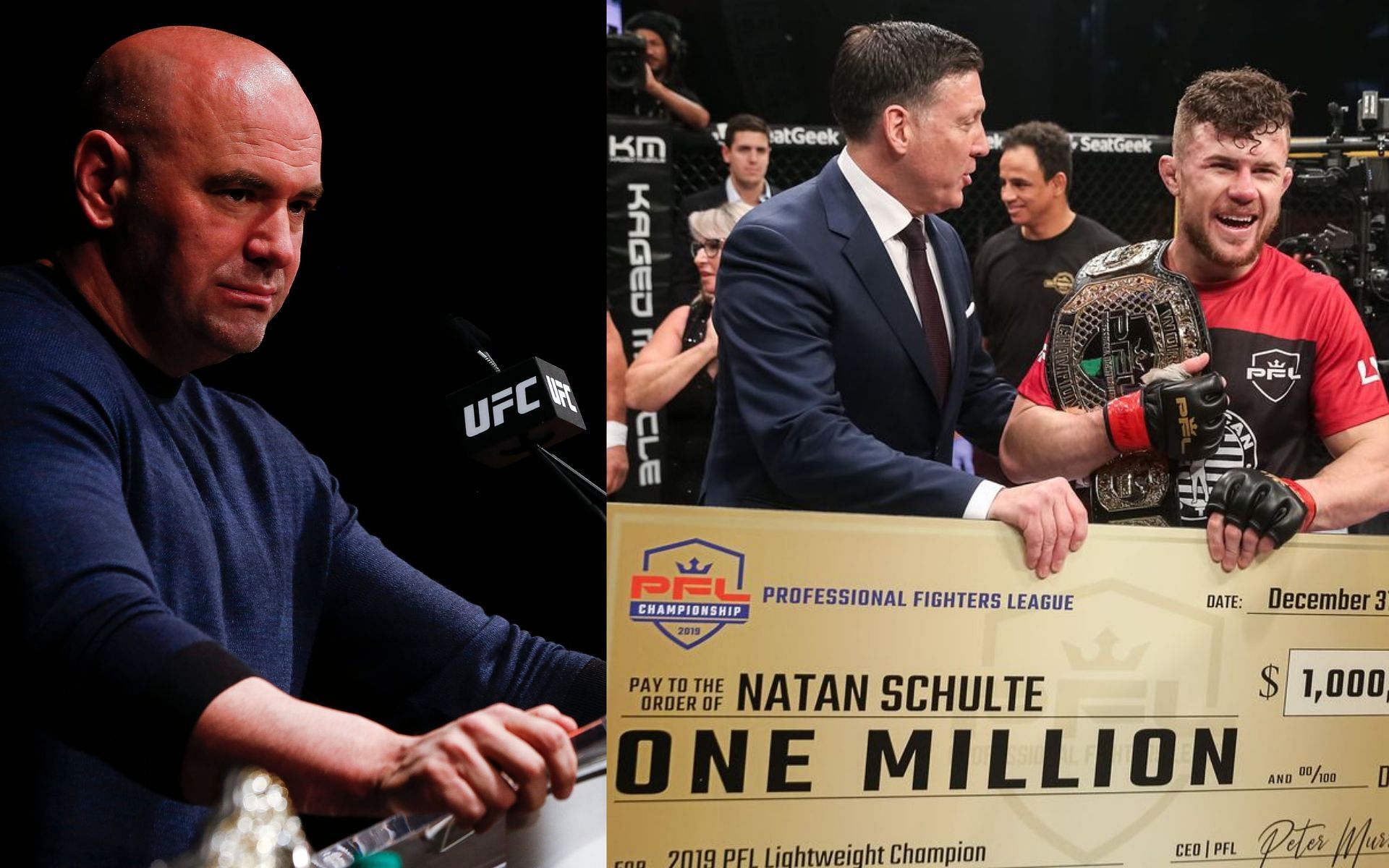 Dana White (left) and PFL prize money (right). [Images courtesy: left image from Getty Images and right image from PFL]