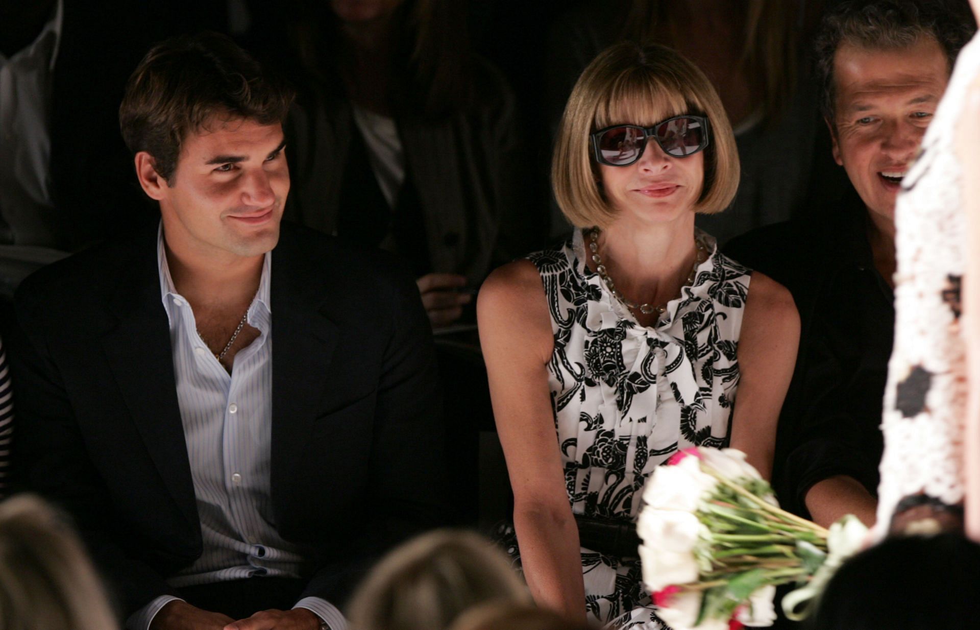 Roger Federer with Anna Wintour at the 2007 Oscar de la Renta Spring fashion show