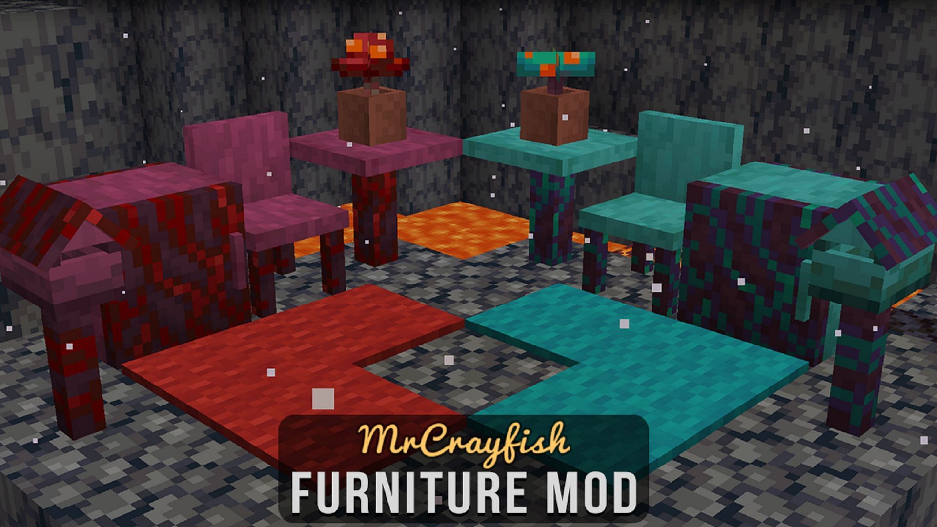 Crimson/Warped Fungus furniture in MrCrayfish&#039;s Furniture Mod (Image via MrCrayfish/CurseForge)