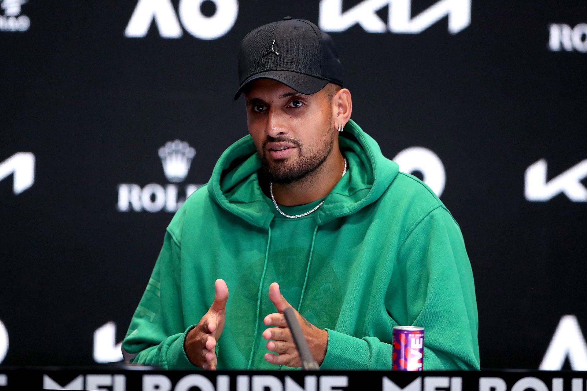 Nick Kyrgios speaks during a press conference ahead of the 2023 Australian Open.