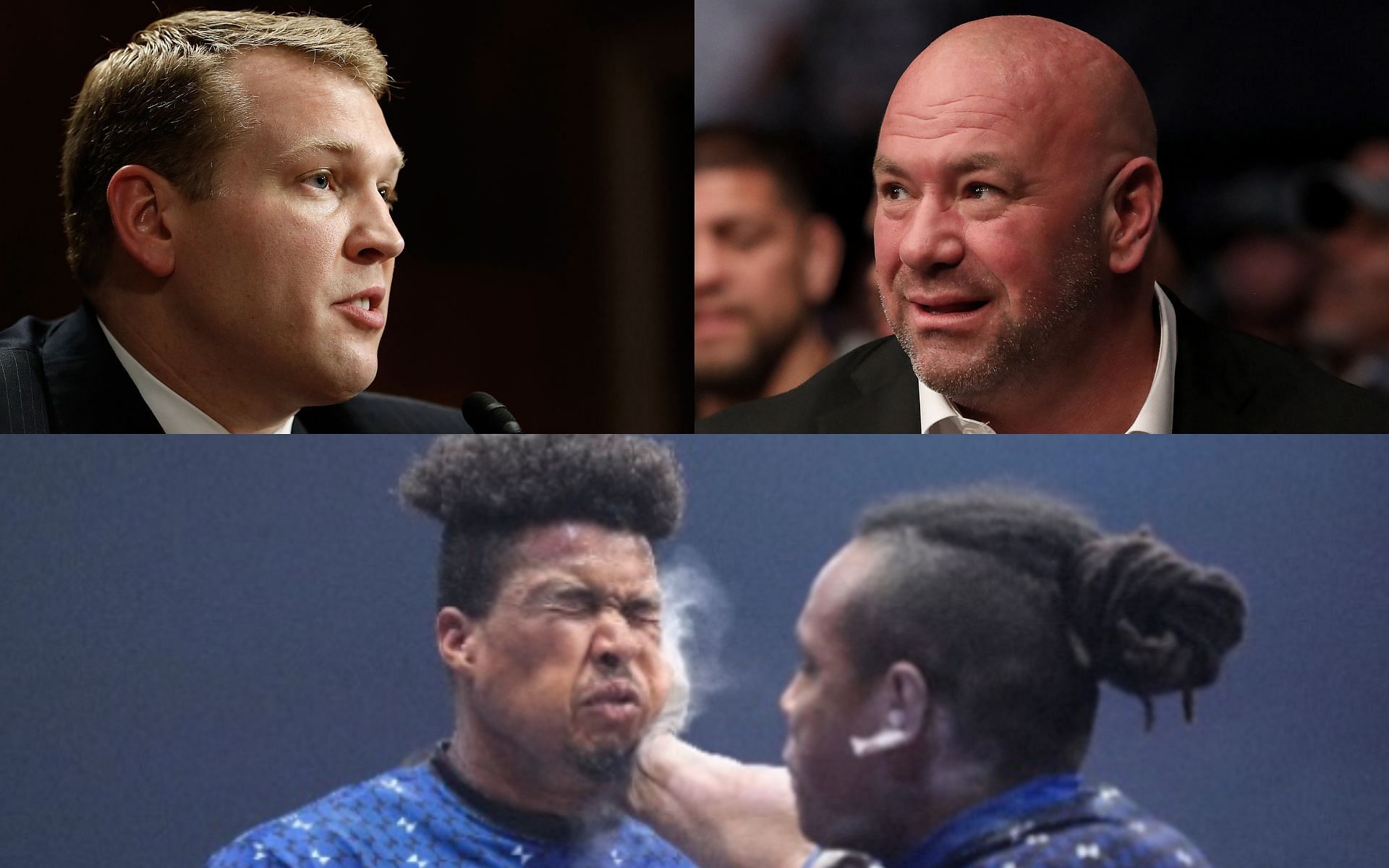 Chris Nowinski (Left), Dana White (Right), Power Slap League (Bottom) [Image courtesy: Getty, @byajperez on Twitter]