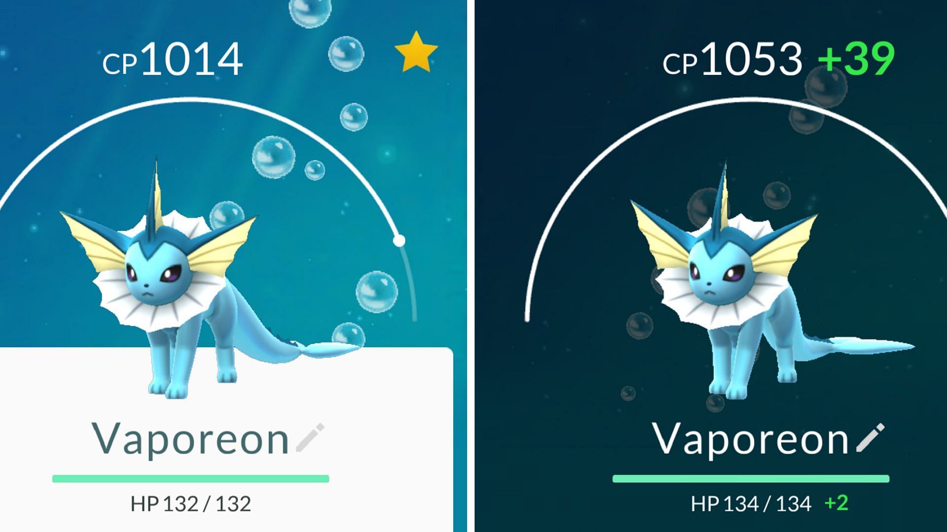 Vaporeon&#039;s HP is increased by two points after powering up in Niantic&#039;s popular mobile game (Image via Niantic)
