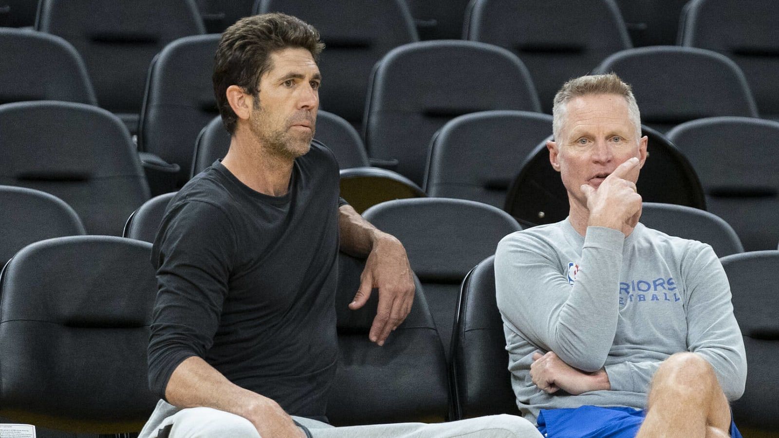 Golden State Warriors president and general manager Bob Myers and coach Steve Kerr