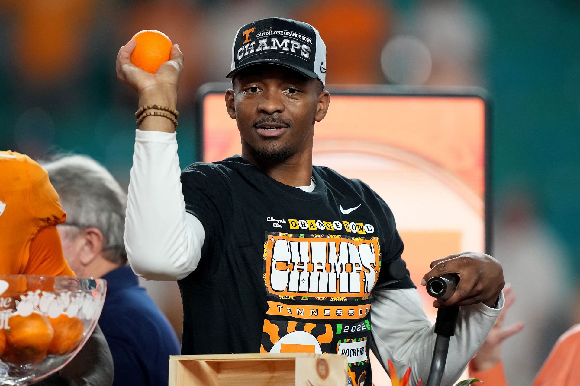 Hendon Hooker of the Tennessee Volunteers celebrates after the Capital One Orange Bowl