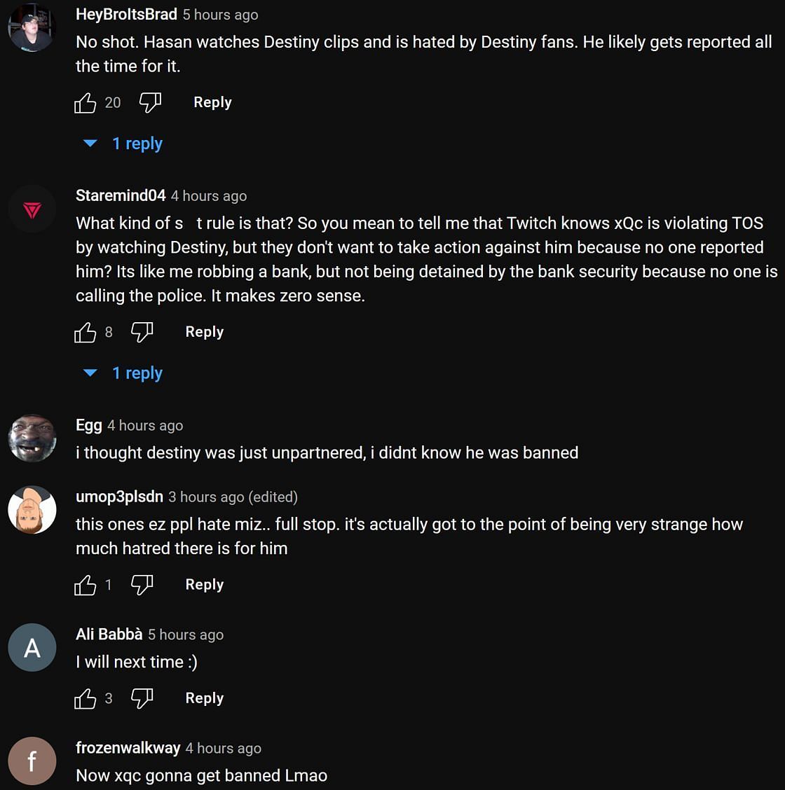 Fans in the YouTube comments section reacting to the streamer&#039;s post-ban address (Image via PancakesAndTwitch/YouTube)