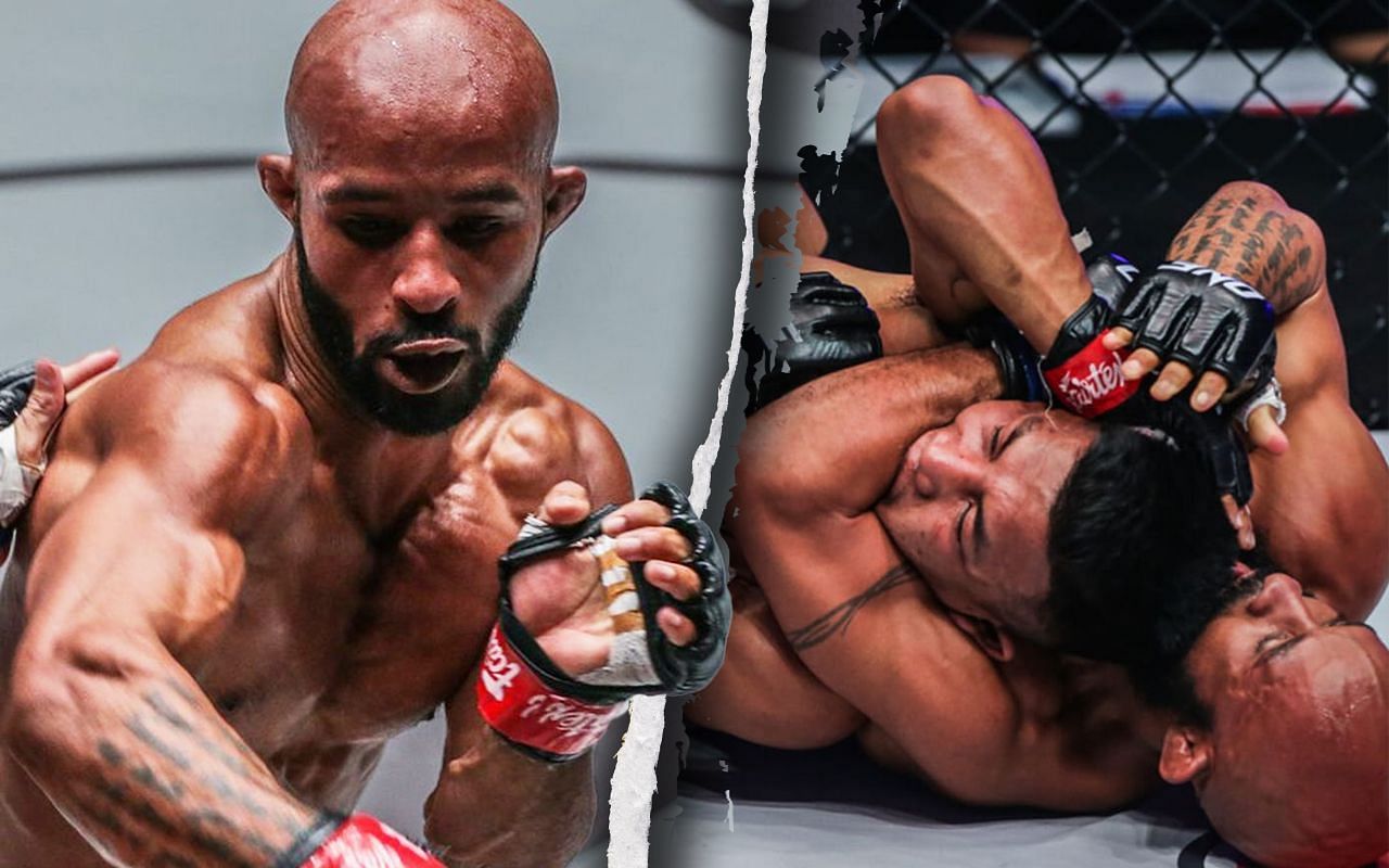 Demetrious Johnson (left, right), Rodtang Jitmuangnon (center), photo by ONE Championship