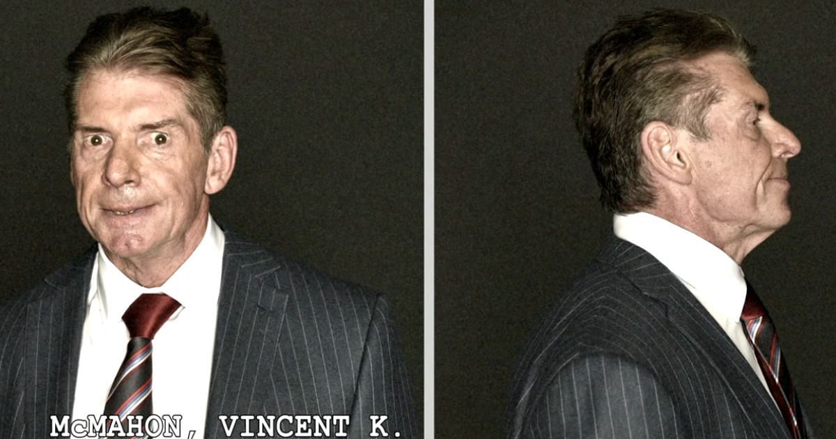 A kayfabe mugshot of Vince McMahon from a 2015 storyline.