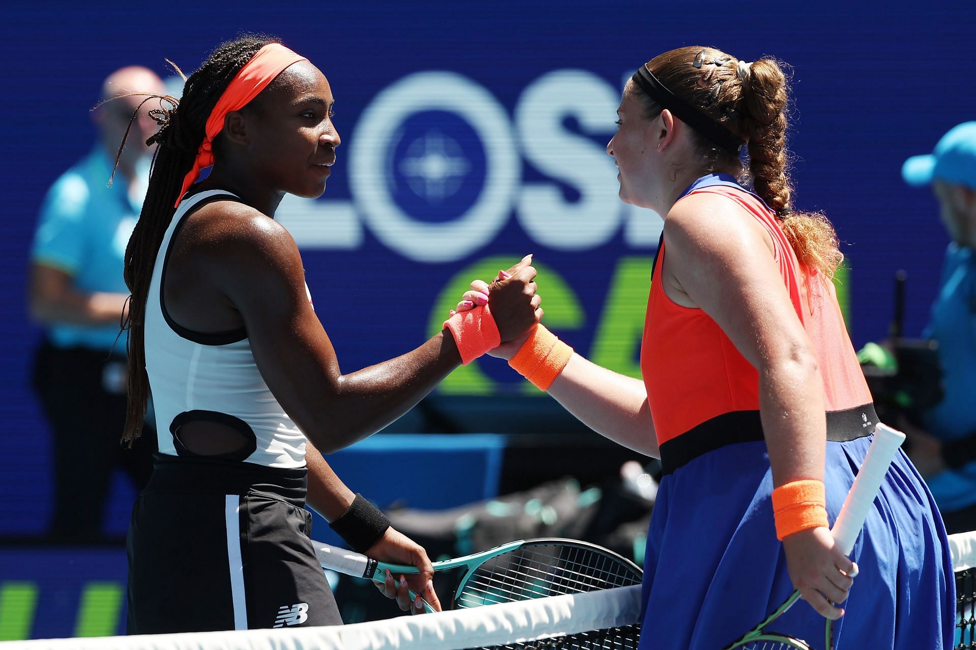 Coco Gauff (left) lost to Jelena Ostapenko in singles.